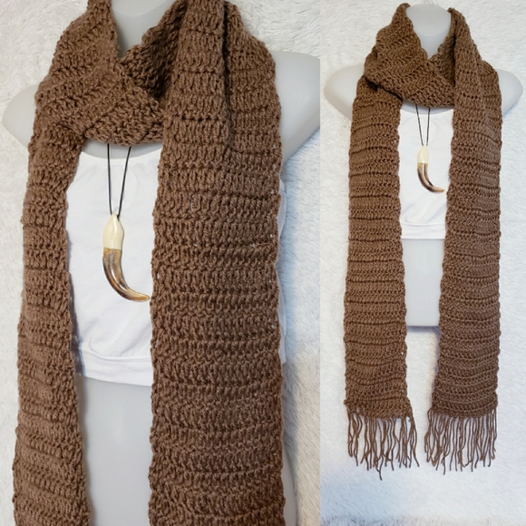 Hand Crafted Accessories - 72"+  X Long Oversized Brown Crochet Scarf